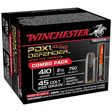 Winchester Defender Combo Pack 45 Colt 225GR Bonded JHP and 410 Bore 2-1/2" 3 Disks over 1/4 oz BB 20 Rounds