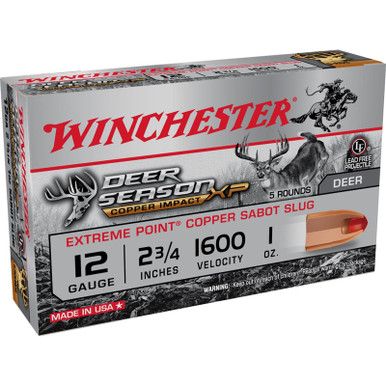 Winchester Deer Season XP Copper Impact 12 Gauge 2-3/4" 1 oz Copper Extreme Point Sabot Slug Lead-Free 5 Rounds