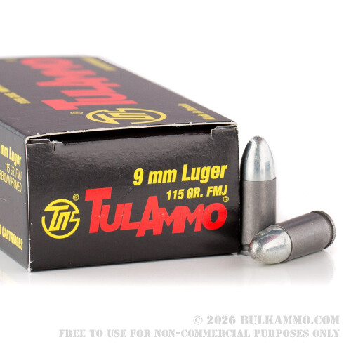 50 Rounds of 9mm Ammo by Tula - 115gr FMJ