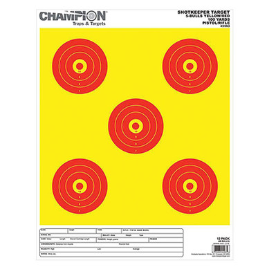 Champion 45563 ShotKeeper 5 Bull 100 Yard Target Large Yellow/Red 12 Pack