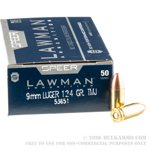 1000 Rounds of 9mm Ammo by Speer Lawman - 124gr TMJ