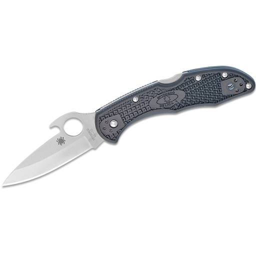 Spyderco Delica Folder Gray Handle Satin Plain Drop Point Blade Emerson Opener- C11PGYW