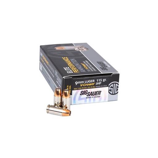 Sig Sauer Elite V-Crown 9mm 115 Grain Jacketed Hollow Point 50 Round Box- E9MMA1-50