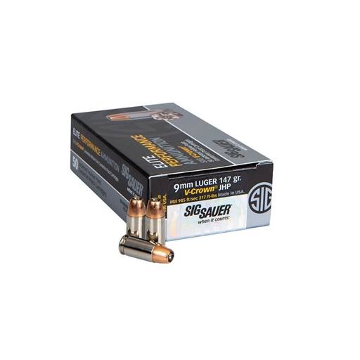 Sig Sauer Elite V-Crown 9mm 147 Grain Jacketed Hollow Point 50 Round Box- E9MMA3-50