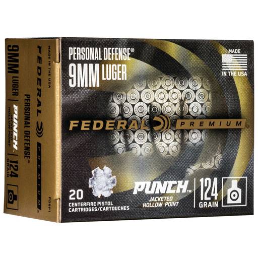 Federal Premium Personal Defense Punch 9mm 124 Grain Hollow Point 20 Round Box- PD9P1