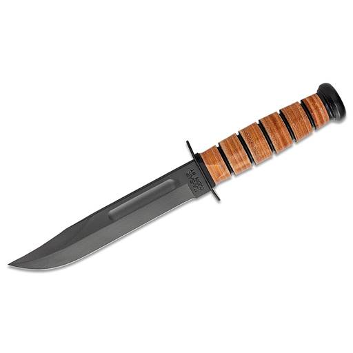 Ka-Bar Knives USMC Fighting Knife7" Fixed Clip Point Black Blade Leather Grip- 1217