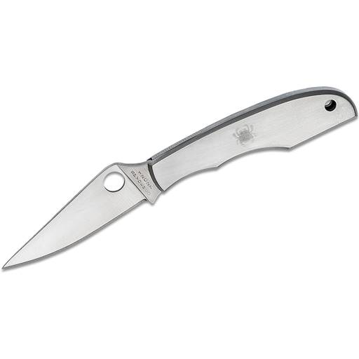 Spyderco Grasshopper Mini Folder Stainless Handle Satin Plain Drop Point Blade- C138P