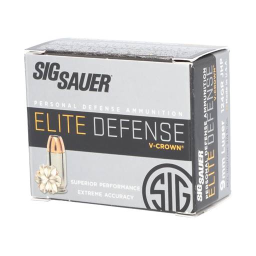 Sig Sauer Elite V-Crown 9mm 124 Grain Jacketed Hollow Point 20 Round Box- E9MMA2-20
