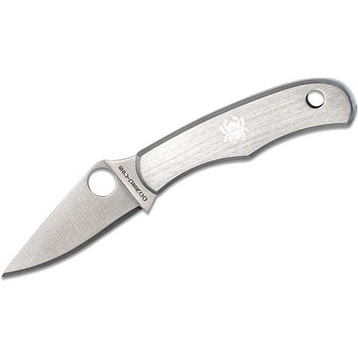 Spyderco Bug Folder Stainless Handle Satin Plain Drop Point Blade- C133P