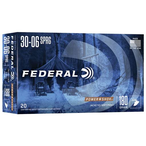 Federal Power Shok 30-06 180 Grain Jacketed Soft Point 20 Round Box- 3006B