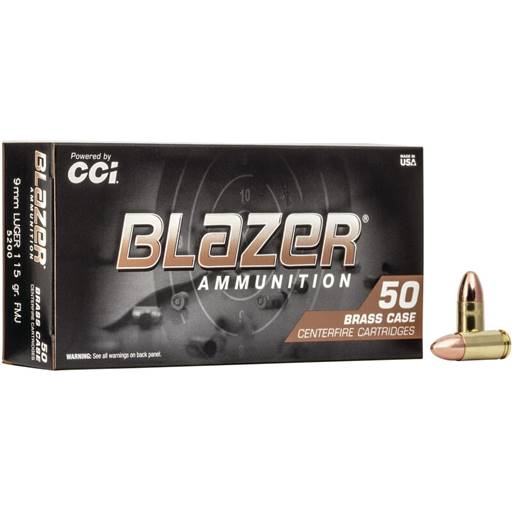 Federal Blazer Brass 9mm 115 Grain Full Metal Jacket 50 Round Box- 5200