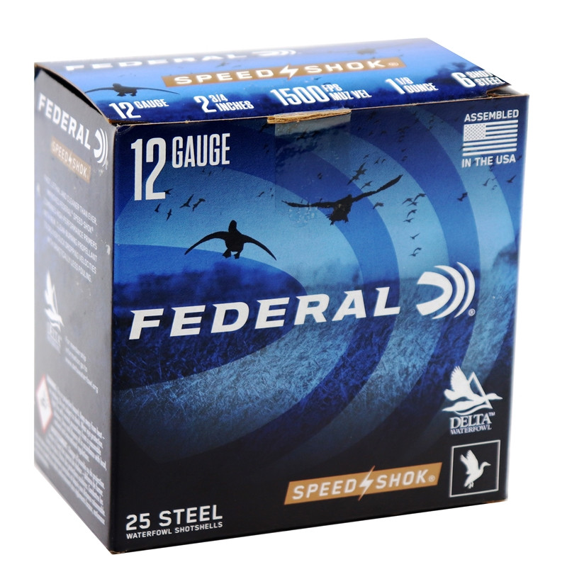 Federal 12 Gauge Ammunition Speed Shok Waterfowl WF1456 #6 Steel Shot 2-3/4″ 1-1/8oz 1500fps 25 Rounds