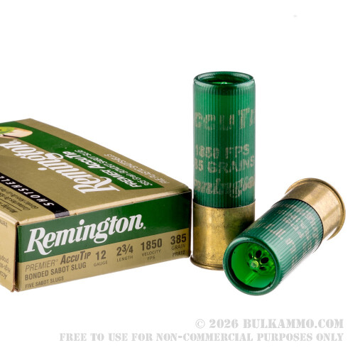 5 Rounds of 12ga Ammo by Remington - 385gr Sabot Slug