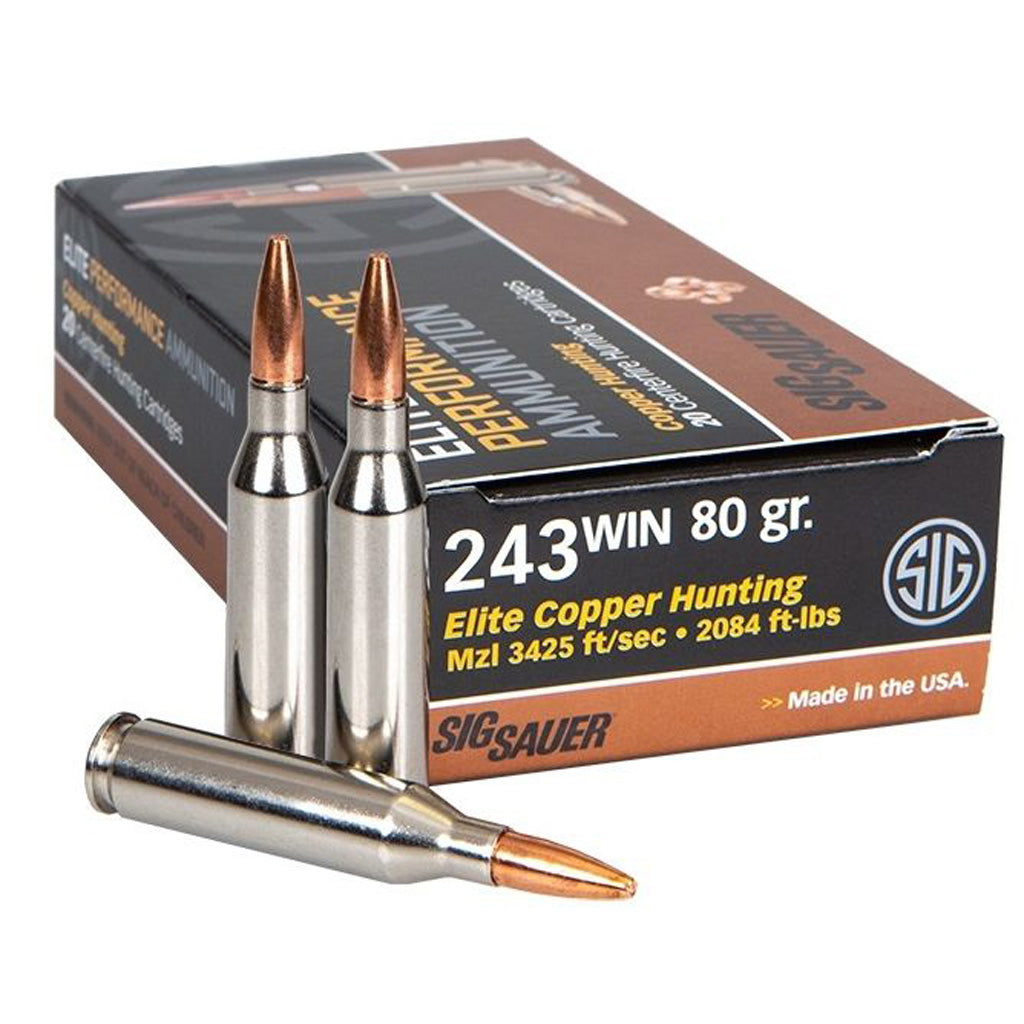Sig Sauer .243 Winchester Elite Copper Hunting 80gr CS Ammo 3425 FPS