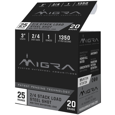 Migra Staxd 20 Gauge 3-Inch 2-4 Steel Shot Ammo, 25 Rounds
