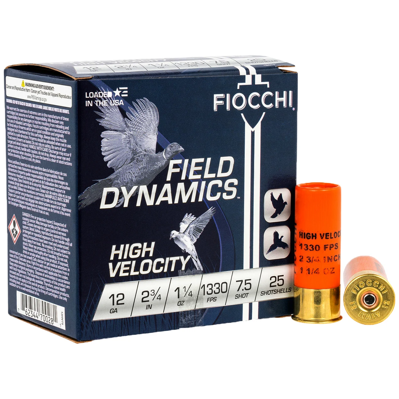 Fiocchi Field Dynamics High Velocity 12Gauge 2.75″ 1 1/4oz 7.5 Shot 25 Per Box/10 Case