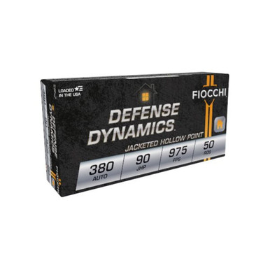 Fiocchi Defense Dynamics .380 Auto/ACP 90GR JHP Ammo, 50rds