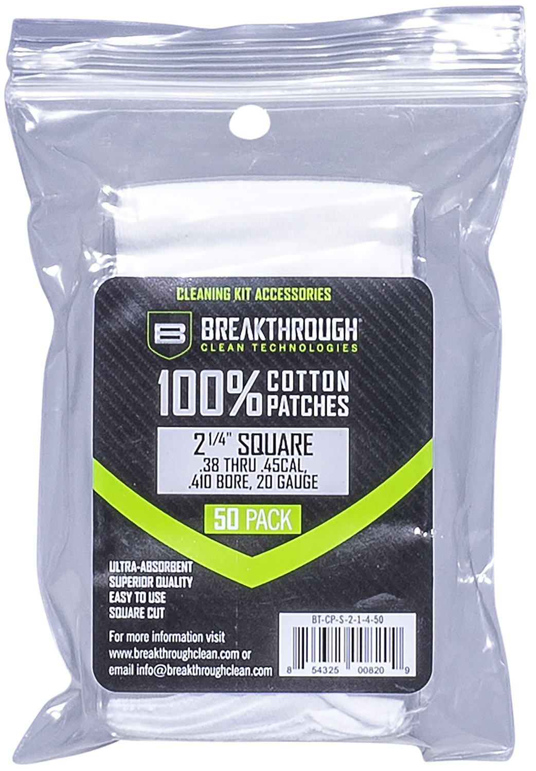 Breakthrough Clean BTCPS21450 Square Cleaning Patches For .38-.45 Cal & .410-20 Gauge 2.25″ 50 Pack