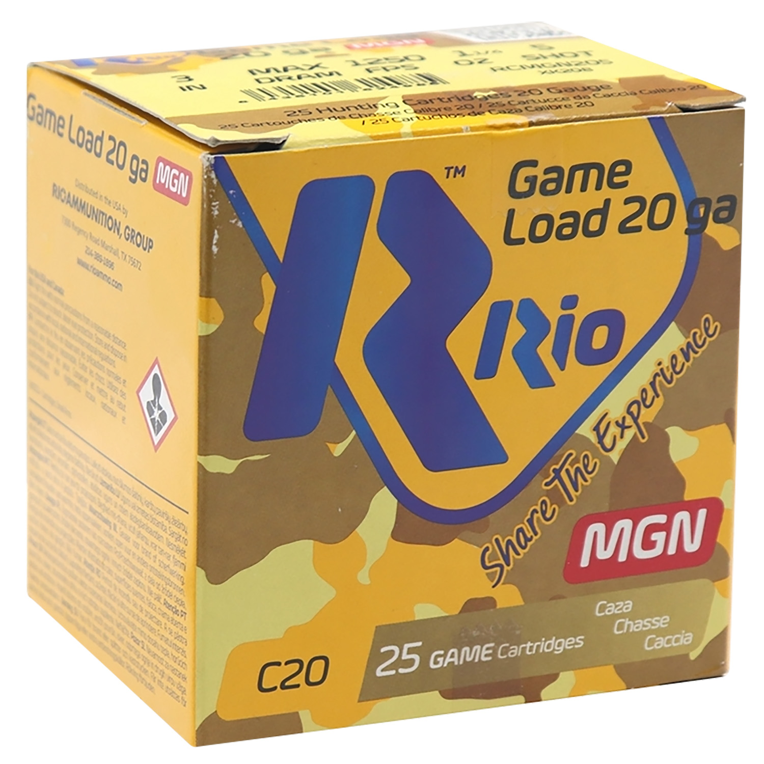 Rio Ammunition Game Load 20 Gauge 3″ 1 1/4oz 5Shot 25 Per Box/10 Case