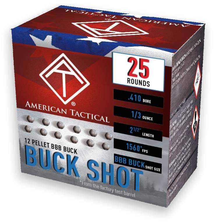 AMERICAN TACTICAL AMMO 410GA 2.5 1/3oz 12 PELLET BBB BUCKSHOT