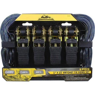 Focus On Tools 4 Piece 1"X15' Camouflage Ratchet Tie Down Set 37250