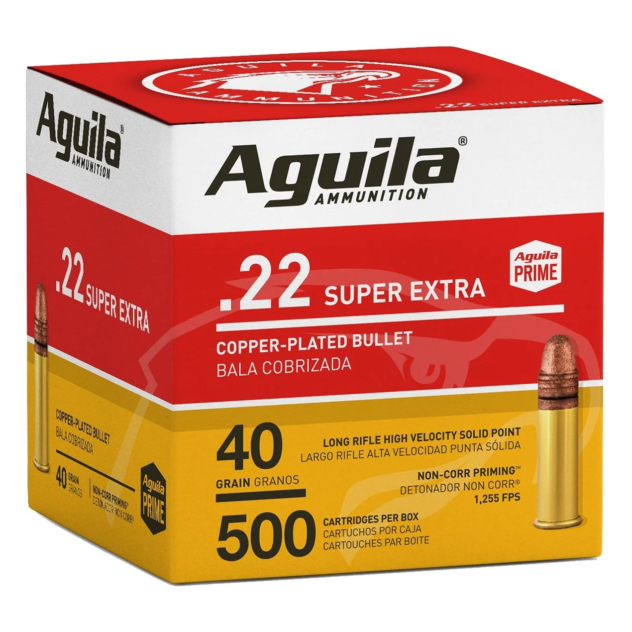 Aguila Ammunition, Rimfire, 22 LR, 40 Grain, Copper Plated Solid Point, Hi-Velocity, 500 rounds per box