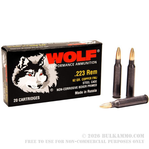 500Rounds of .223 Ammo by Wolf - 62gr FMJ