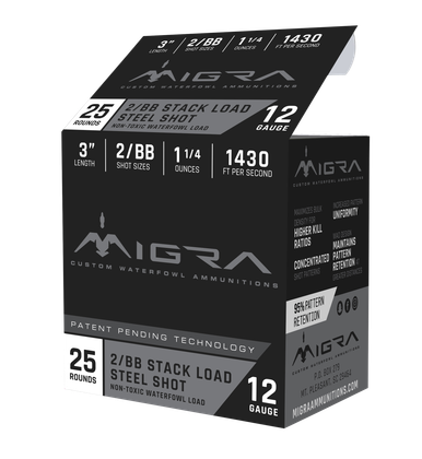 Migra Ammunition Staxd 3" 1-1/4 oz 2/BB Shot 12g Ammunition 25rnds