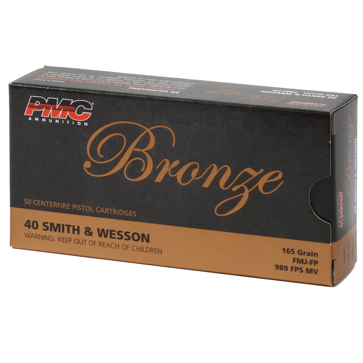 PMC Ammunition, Bronze, 40S&W, 165 Grain, Full Metal Jacket, 50 Round Box