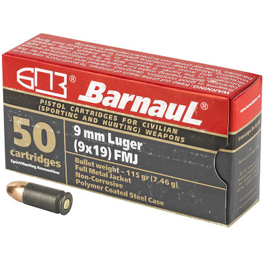 Barnaul 9MM Luger 115GR FMJ Steel Polycoated Case 50 Rounds