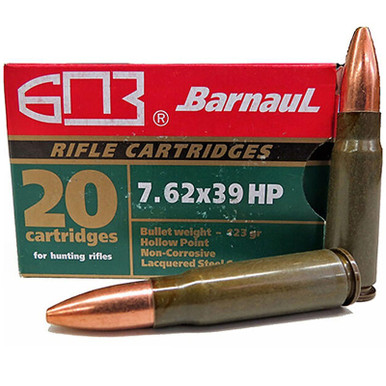 Barnaul 7.62x39 Soviet 123 GR HP Lacquered Steel Cased Cartridges 20 Rounds