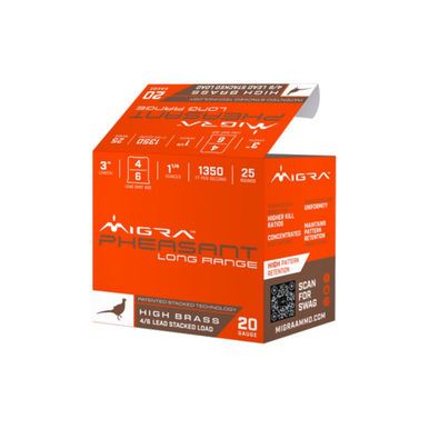 Migra Pheasant 20 Gauge 3in 1-1/4oz 4/6 High Brass Stacked Load, 25rds