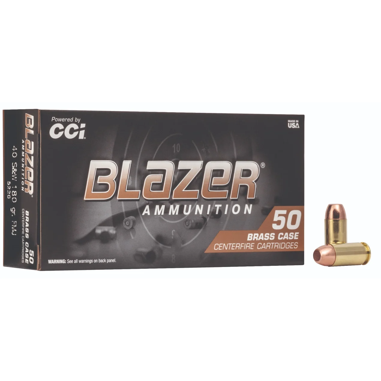 Blazer Ammunition, Blazer Brass, 40 S&W, 180 Grain, Full Metal Jacket, 50 Round Box