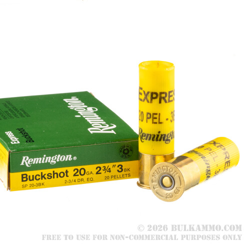 5 Rounds of 20ga Ammo by Remington Express -#3 Buck