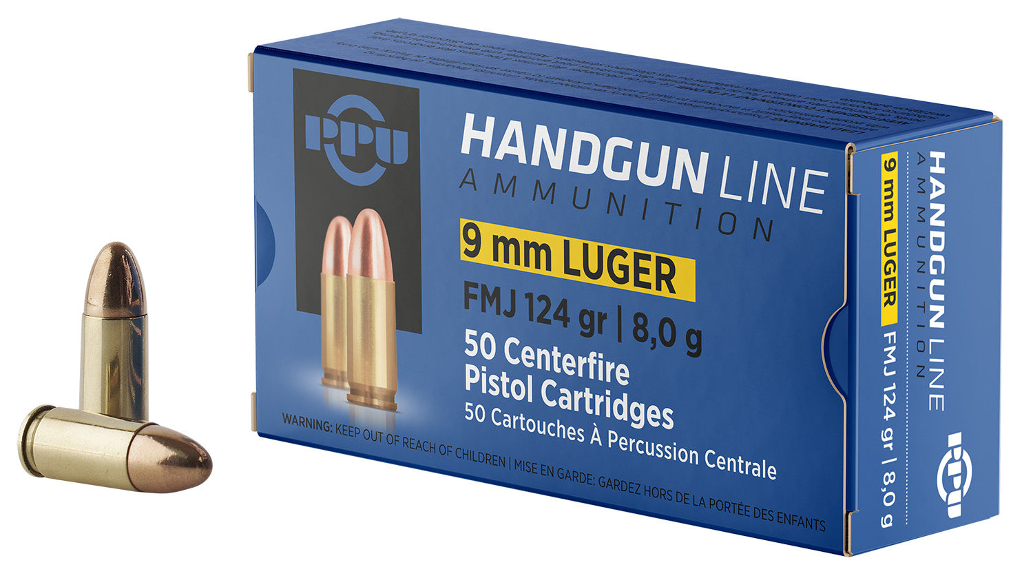 PPU 9mm Luger 124gr FMJ Ammo 1120 FPS