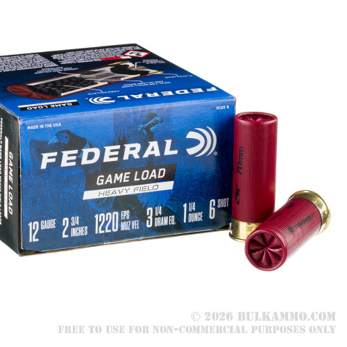 250 Rounds of 12ga Ammo by Federal -#6 shot