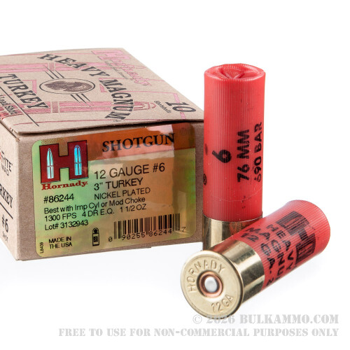 10 Rounds of 12ga 3" Turkey Ammo by Hornady - 1 1/2 ounce #6 heavy magnum shot