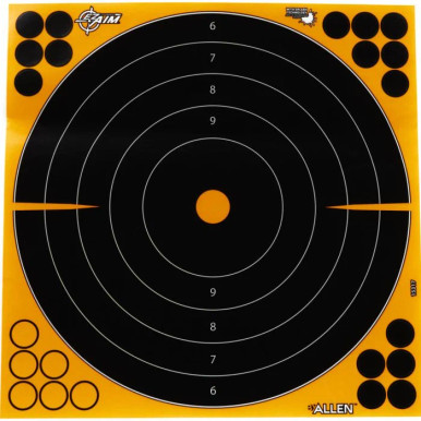 The Allen Company EZ Aim Adhesive Splash Reactive Paper Shooting Targets, Bullseye, 12"W x 12"H, 5-Pack, Black/Orange