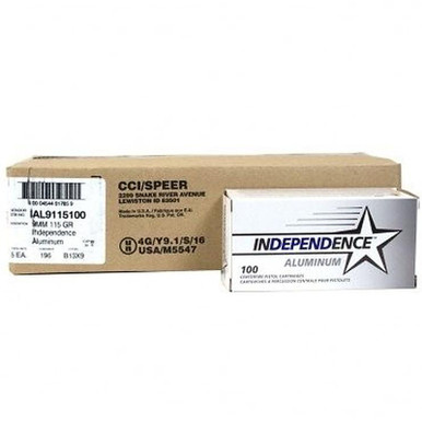 CCI Independence Brass Handgun 9mm Luger 115GR FMJ 1000 Rounds