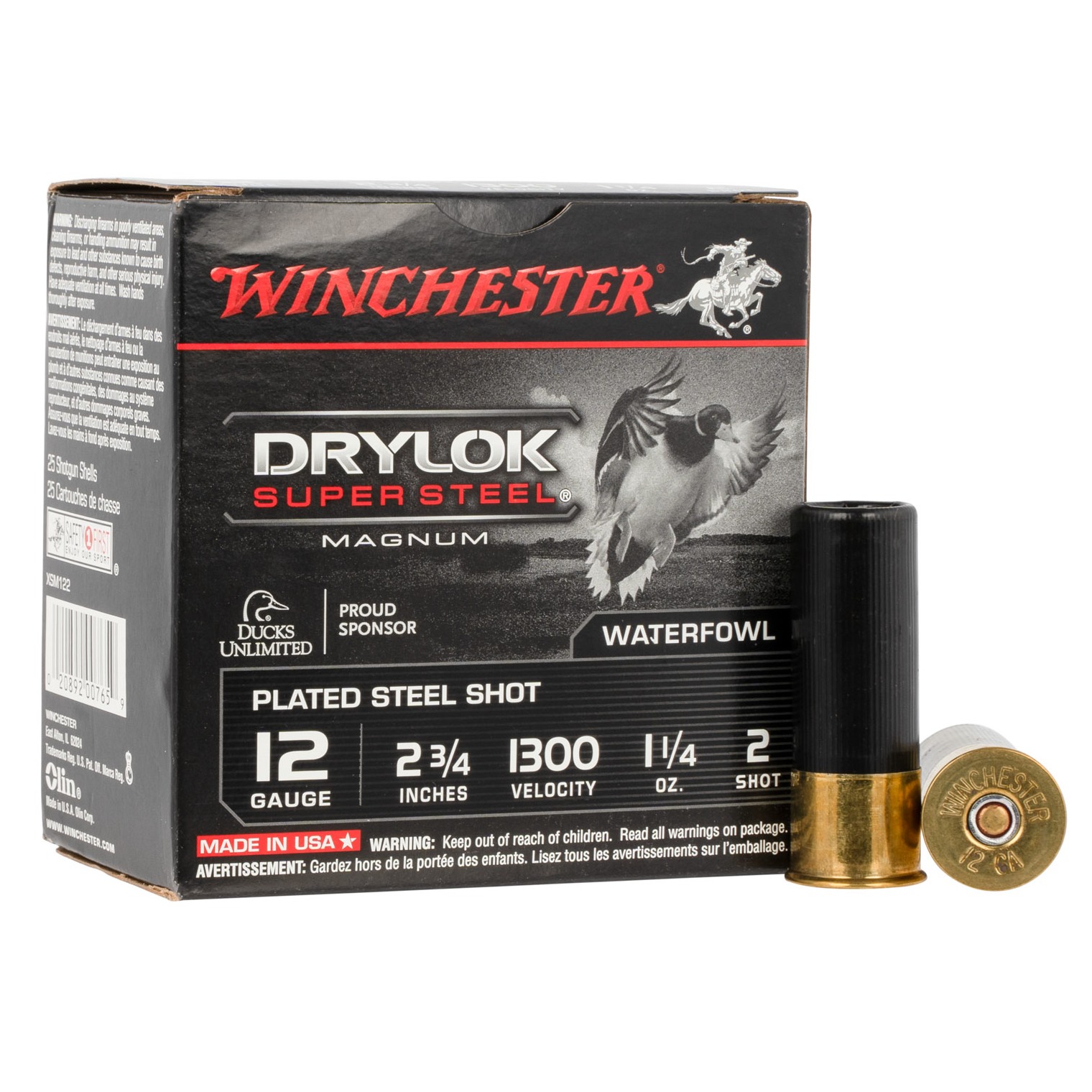 Winchester Drylock Super Steel Magnum 12Ga 2.75″ 1 1/4 oz 2 Shot 25 Bx/10 Cs