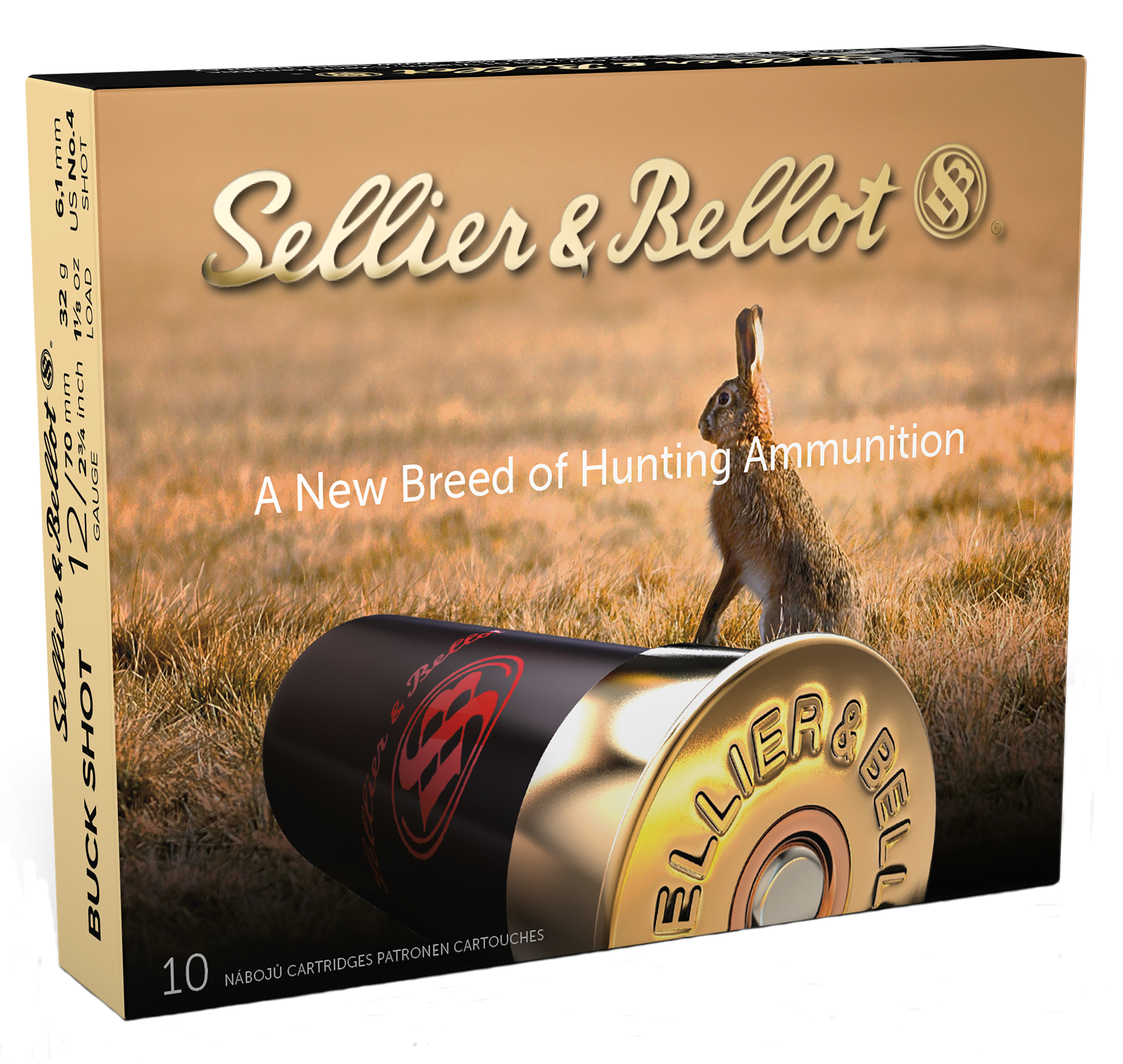 Sellier & Bellot SB12BSH Hunting 12 Gauge 2.75" 21 Pellets 1 1/8 oz #4 Buck Shot 10/25 - Box or Case