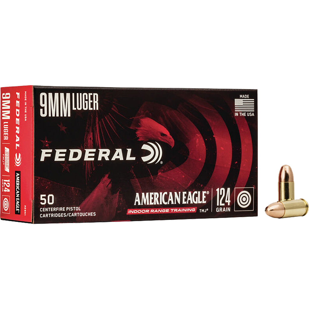 Federal 9mm Luger American Eagle 124gr TMJ Ammo 1120 FPS