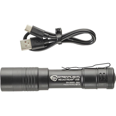 MegaStream USB Rechargeable Flashlight. Includes USB-C Cable and Holster