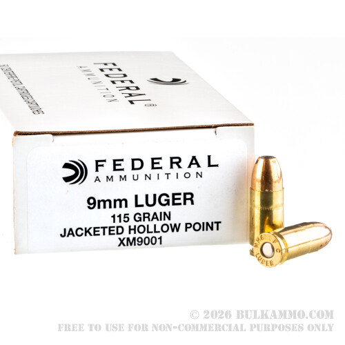 50 Rounds of 9mm Ammo by Federal - 115gr JHP