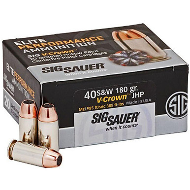 Sig Sauer Elite Performance Ammunition 40 S&W 180GR V-Crown Jacketed HP Box of 20, E40SW2-20