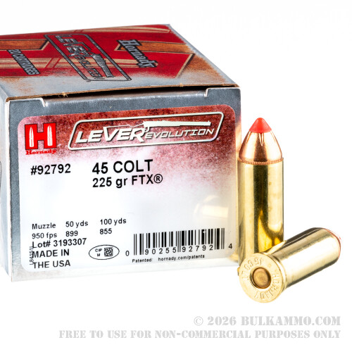 20 Rounds of .45 Long-Colt Ammo by Hornady - 225gr FTX