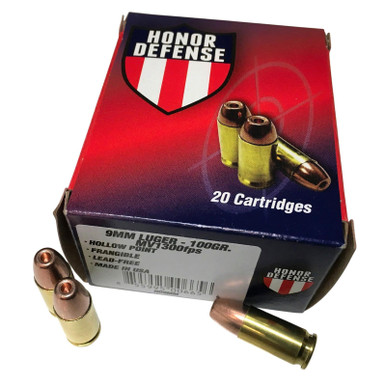 Honor Defense 9mm Luger Ammo 100GR LF Frangible HP 1250fps 20 Rounds
