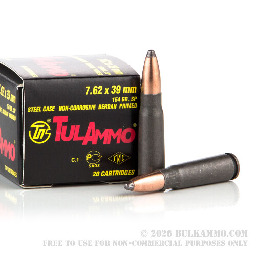1000 Rounds of 7.62x39mm Ammo by Tula - 154gr SP