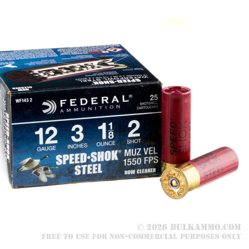 25 Rounds of 12ga Ammo by Federal - 1 1/8 ounce #2 Shot (Steel)