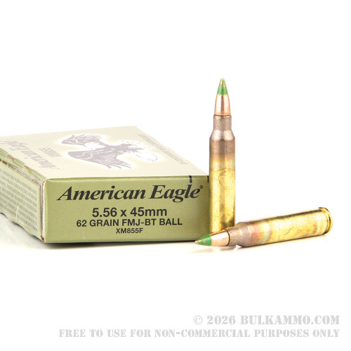 500 Rounds of 5.56x45 Ammo by Federal American Eagle - 62gr FMJBT XM855